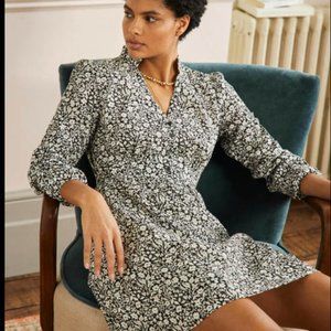 Boden Black and White Floral Long Sleeve Dress